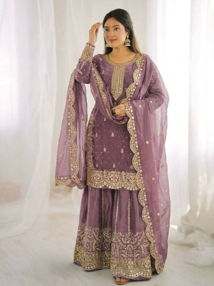 Teeya Creation Onion Color Fendy Silk Embroidery Work Wedding Wear Salwar Suit