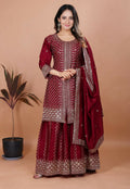 Teeya Creation Maroon Color Chinon Silk Embroidery Work Palazzo Set