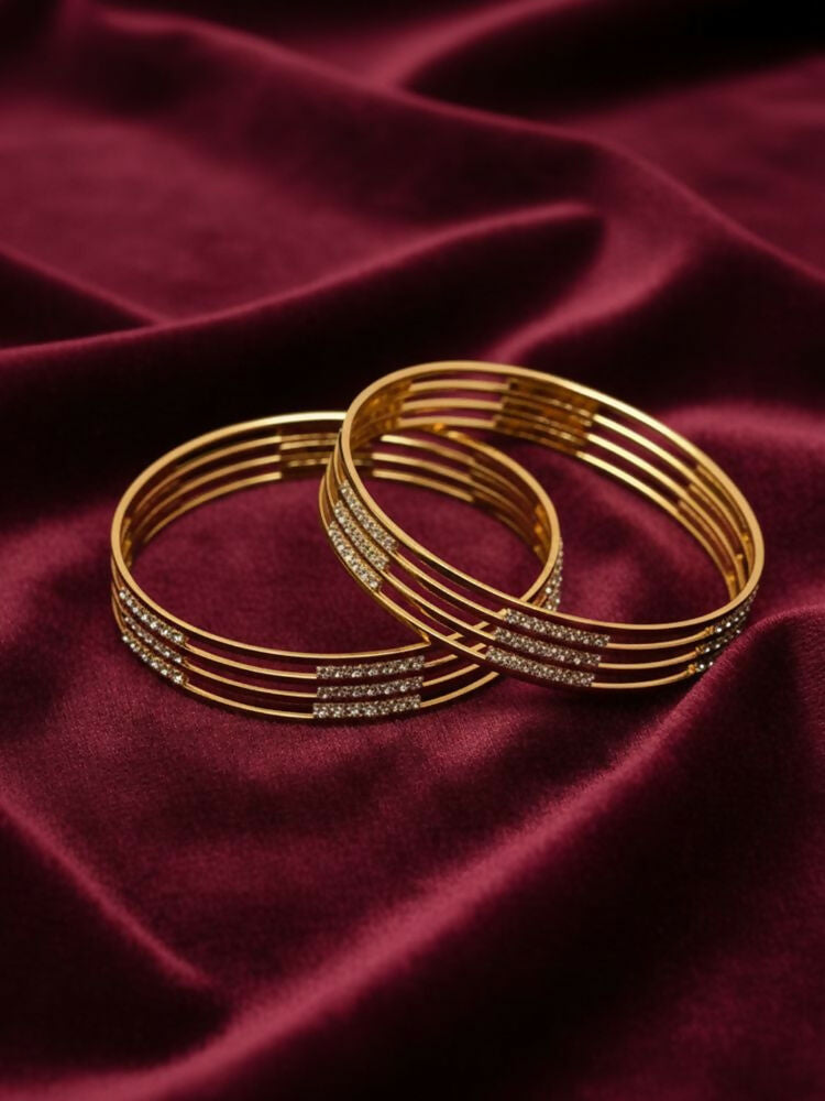 NVR Women Set of 2 Gold Plated CZ Stone Kada Bangle