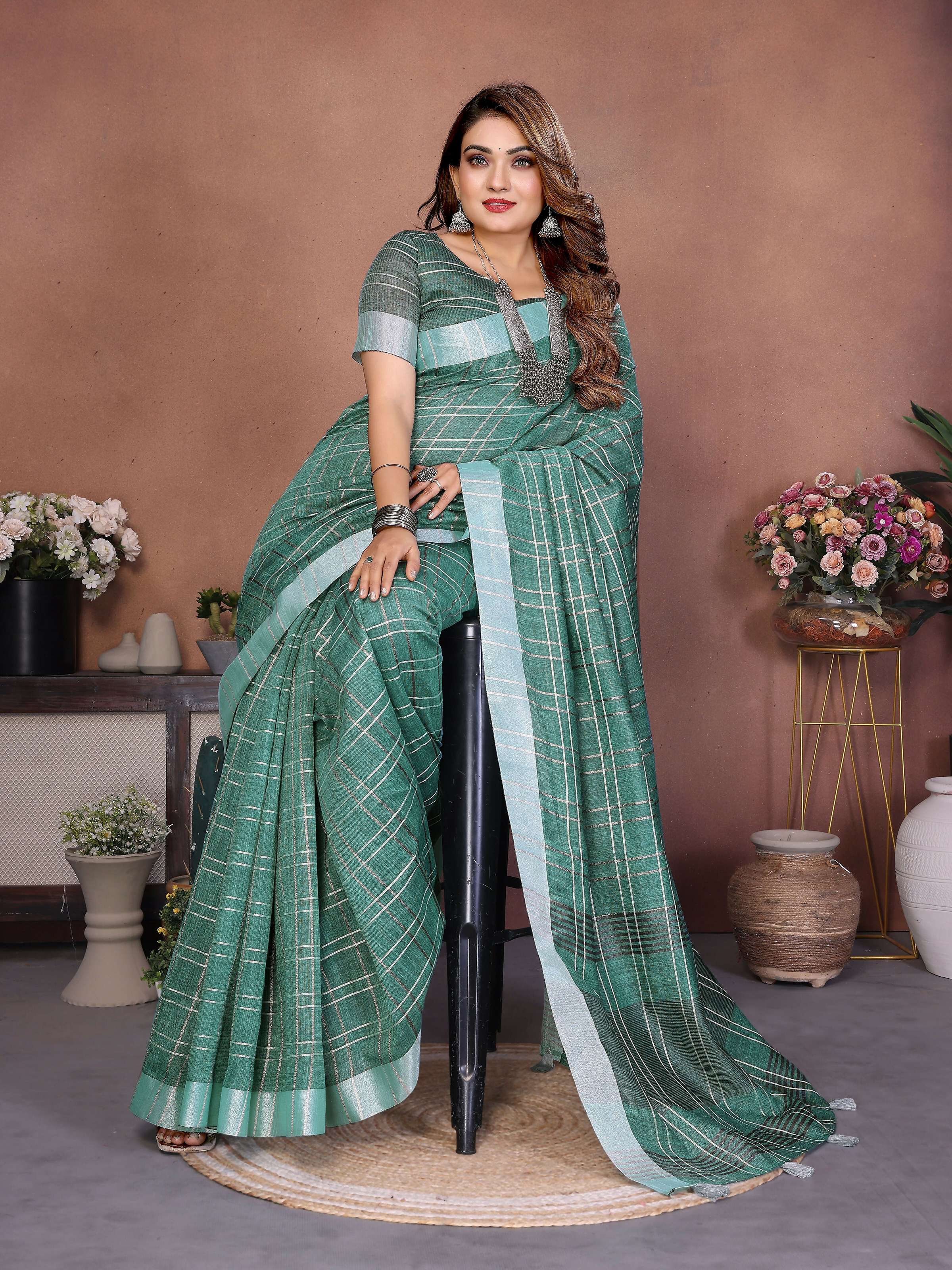 Aastha Fashion Sea Green Linen Weaving Saree