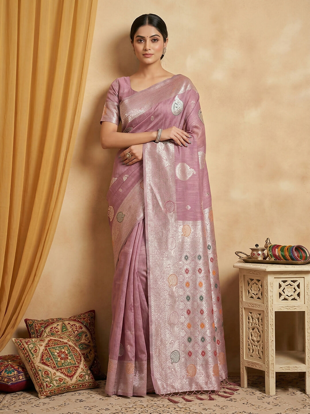 Shree Shyam Fashion Purple Linen Cotton Saree