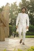 Irenic White Designer Sherwani by Hilo Design