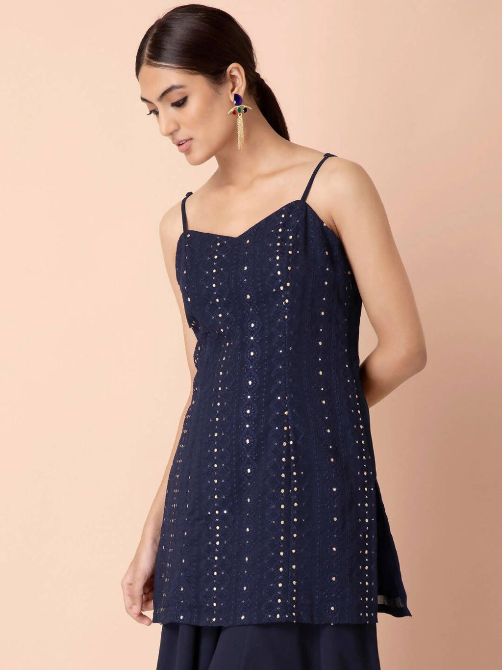 Indya Navy Blue Georgette Kurta