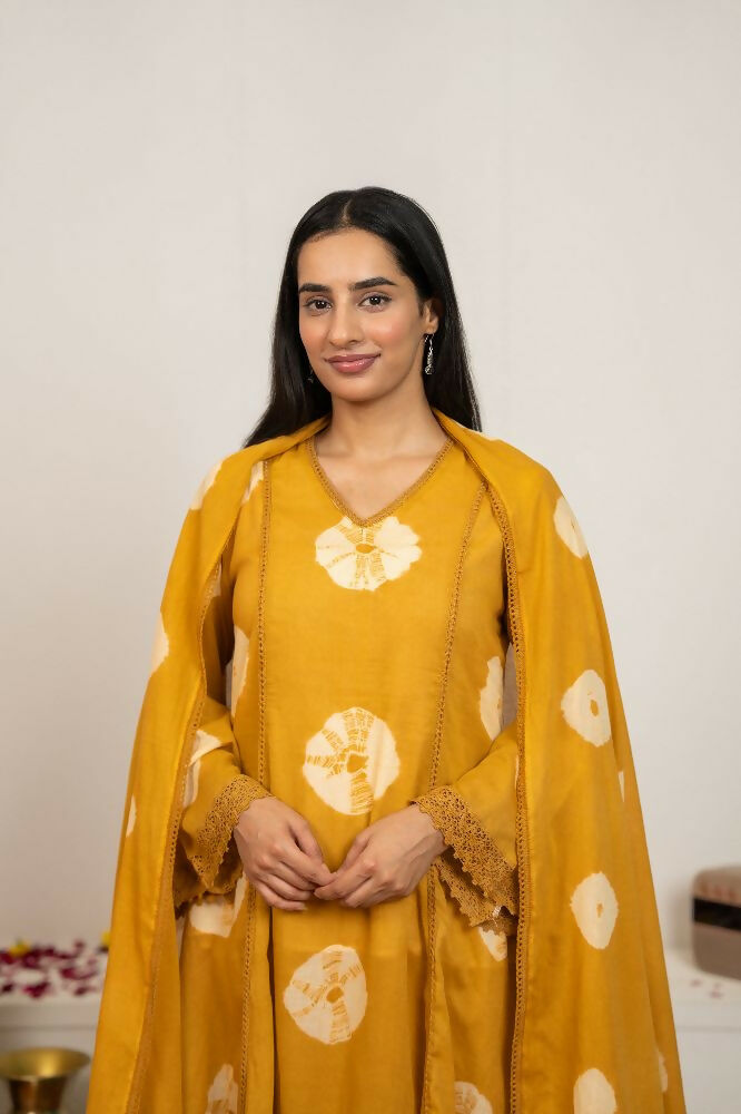 Joban Fashion Mustard Yellow Tie & Dye Cotton Suit Set