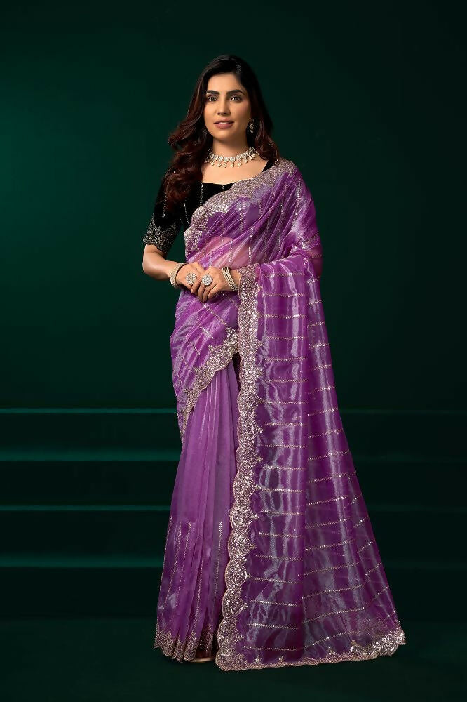 Joban Fashion Lavender Net Party Wear Sarees