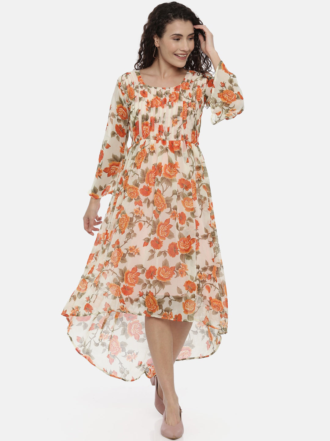 Souchii Women Cream-Coloured Printed A-Line Dress