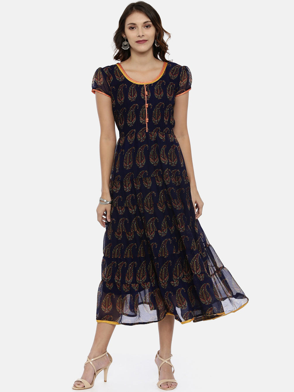 Souchii Women Navy Blue Printed Fit And Flare Dress