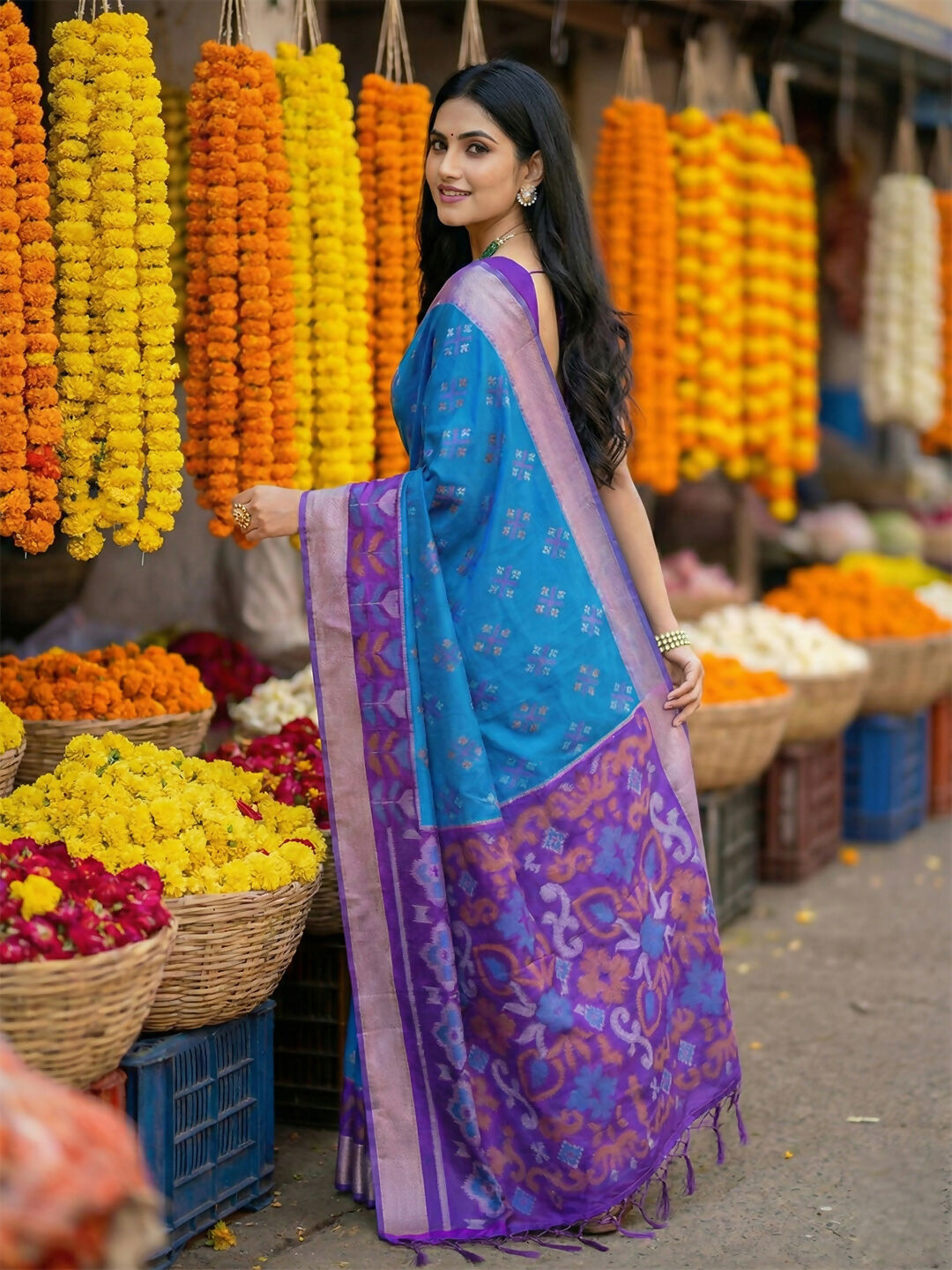 Shree Shyam Fashion Blue Pochampally Silk Saree