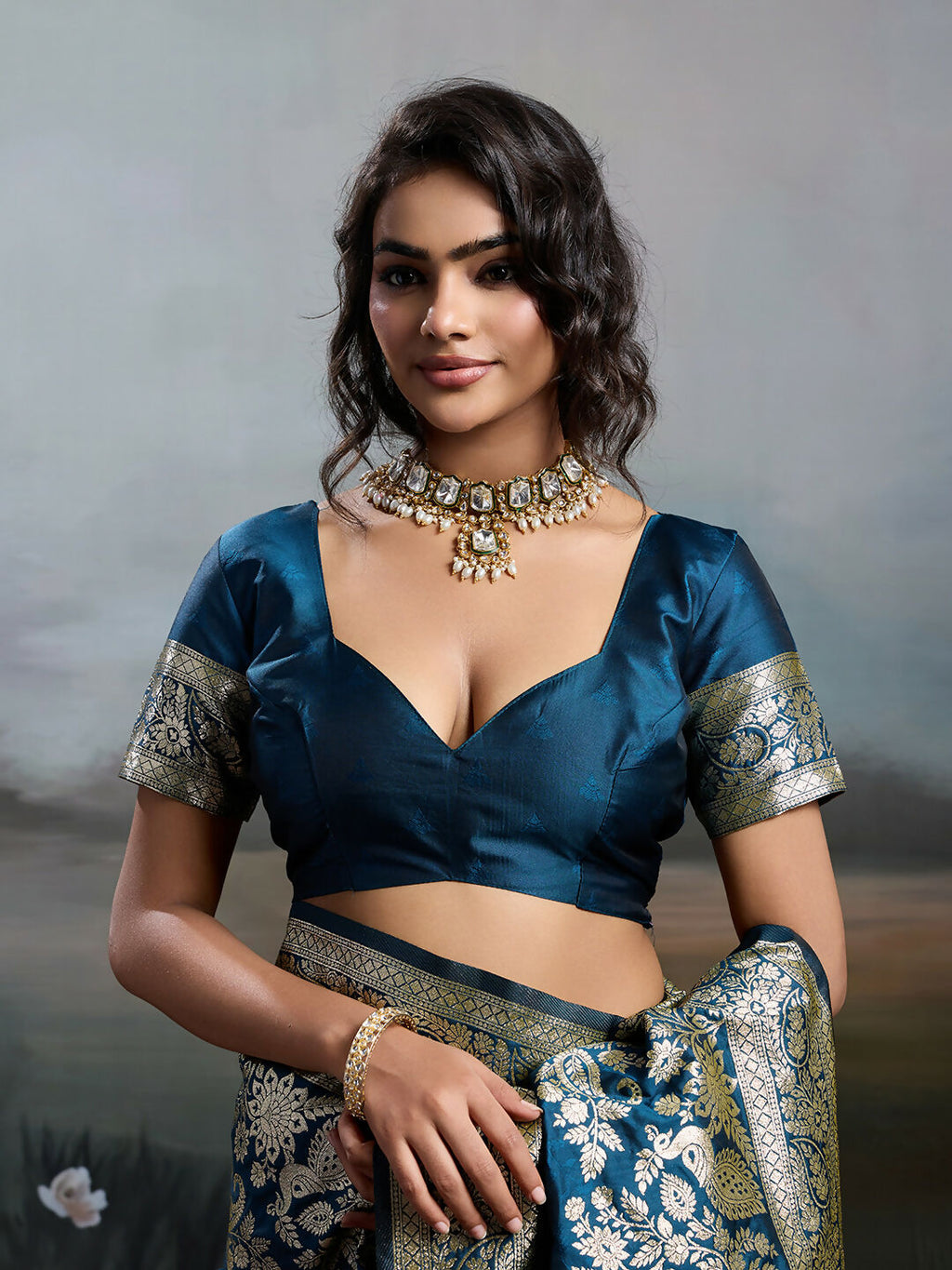 Shree Shyam Fashion Navy Blue Silk Blend Saree