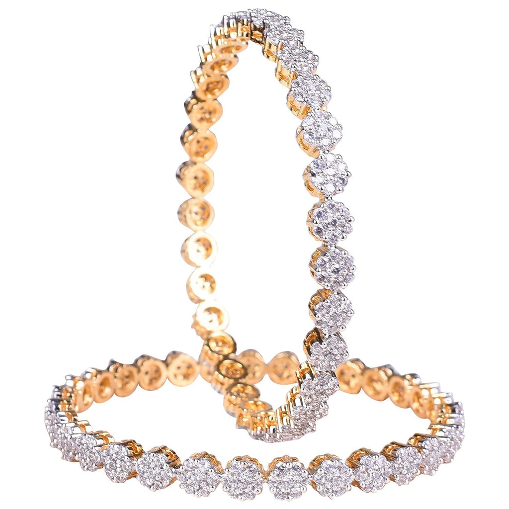 Gold-Polished Alloy Thin Flower American Diamond Bangle Set - The Pari