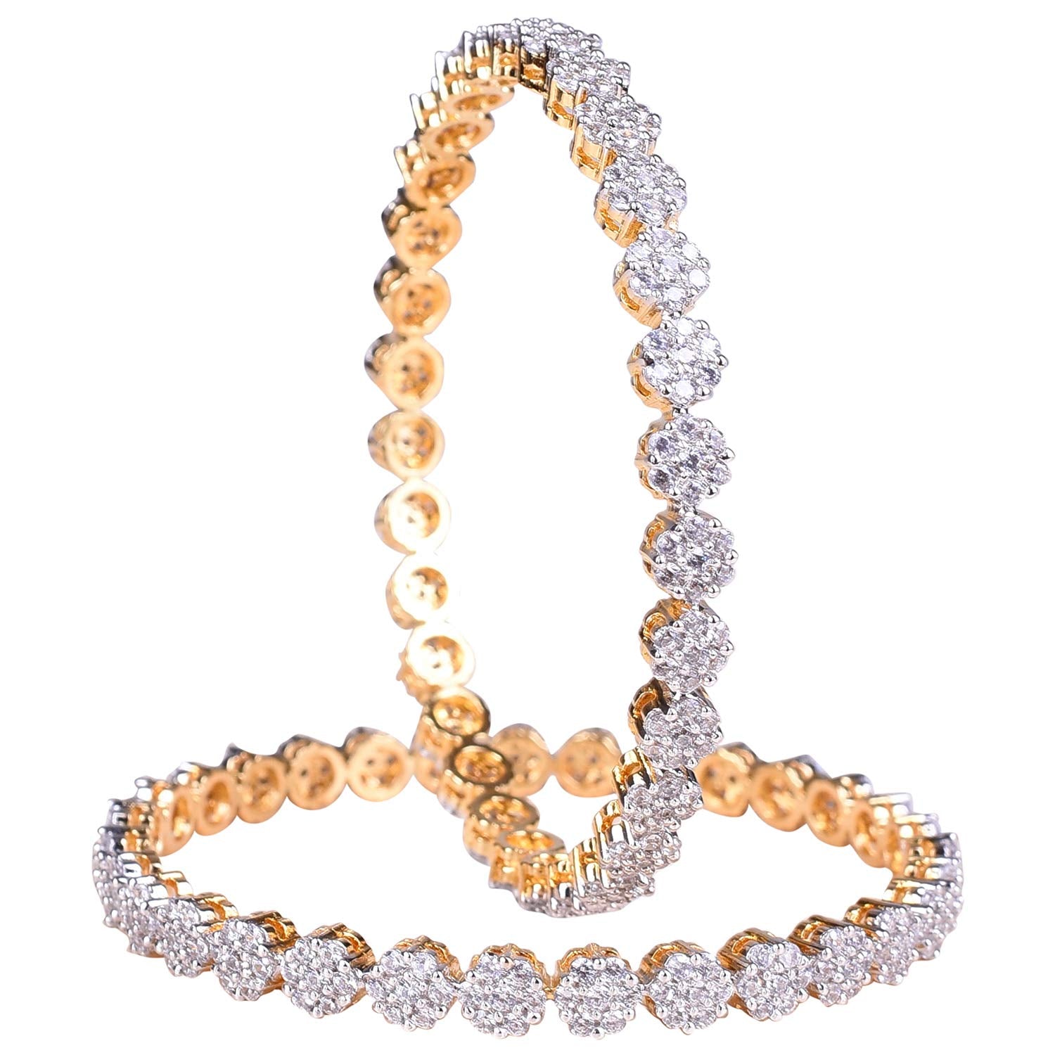 Gold-Polished Alloy Thin Flower American Diamond Bangle Set - The Pari