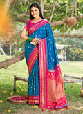 Anaita Blue Silk Saree With Blouse Piece