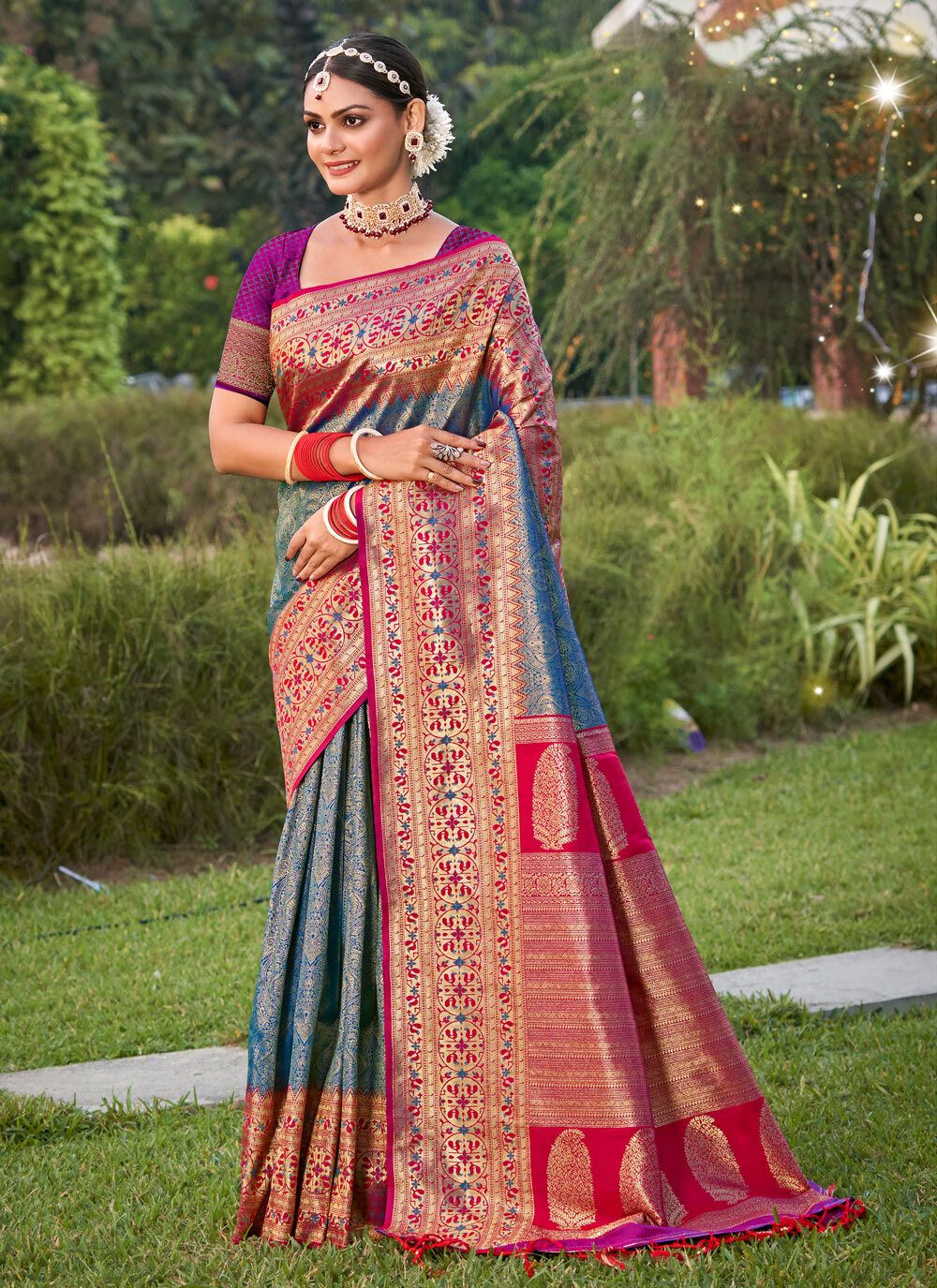 Anaita Blue Banarasi Saree With Blouse Piece