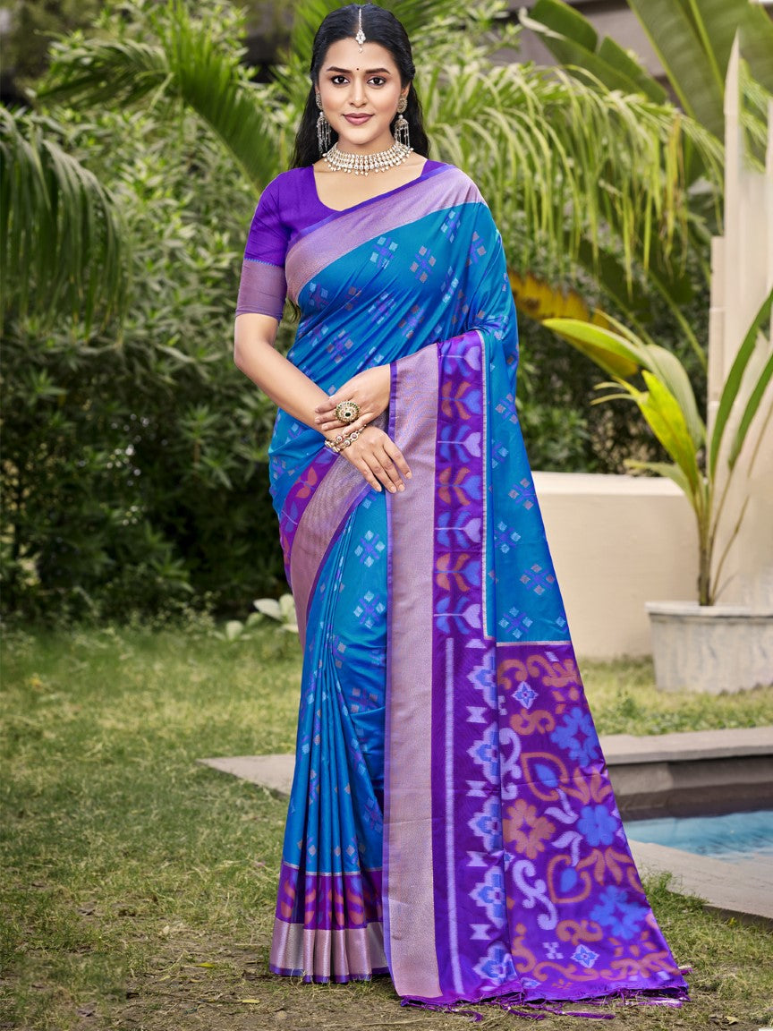 Anaita Blue Silk Saree With Blouse Piece