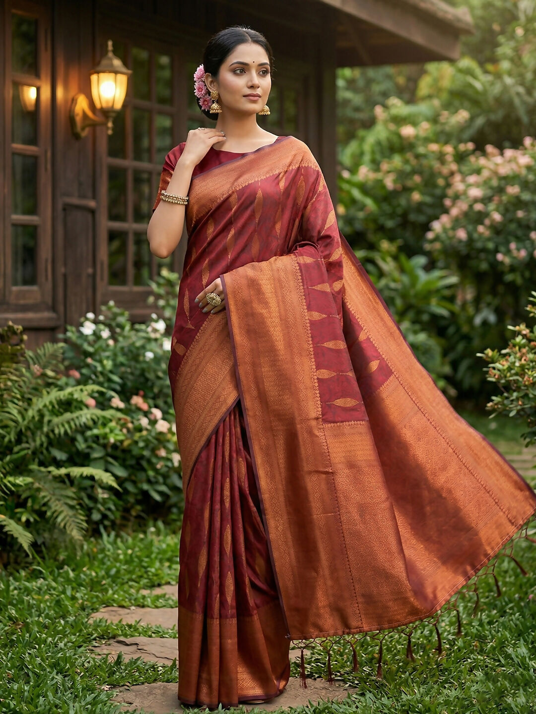 Shree Shyam Fashion Maroon Silk Blend Saree
