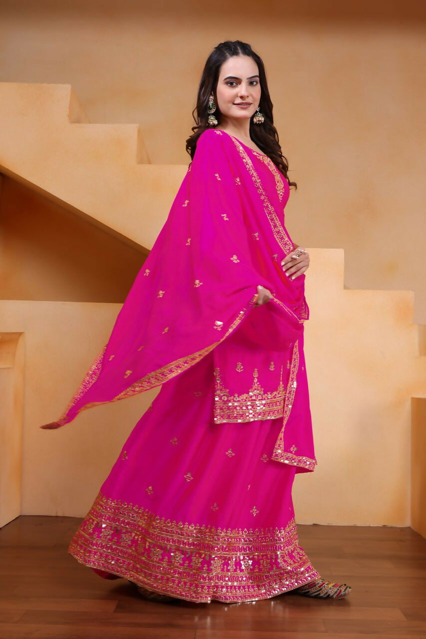 Joban Fashion Pink Silk Embroidered Sharara Set
