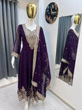 Teeya Creation Wine Color Faux Georgette Embroidery Work Long Party Wear Gown