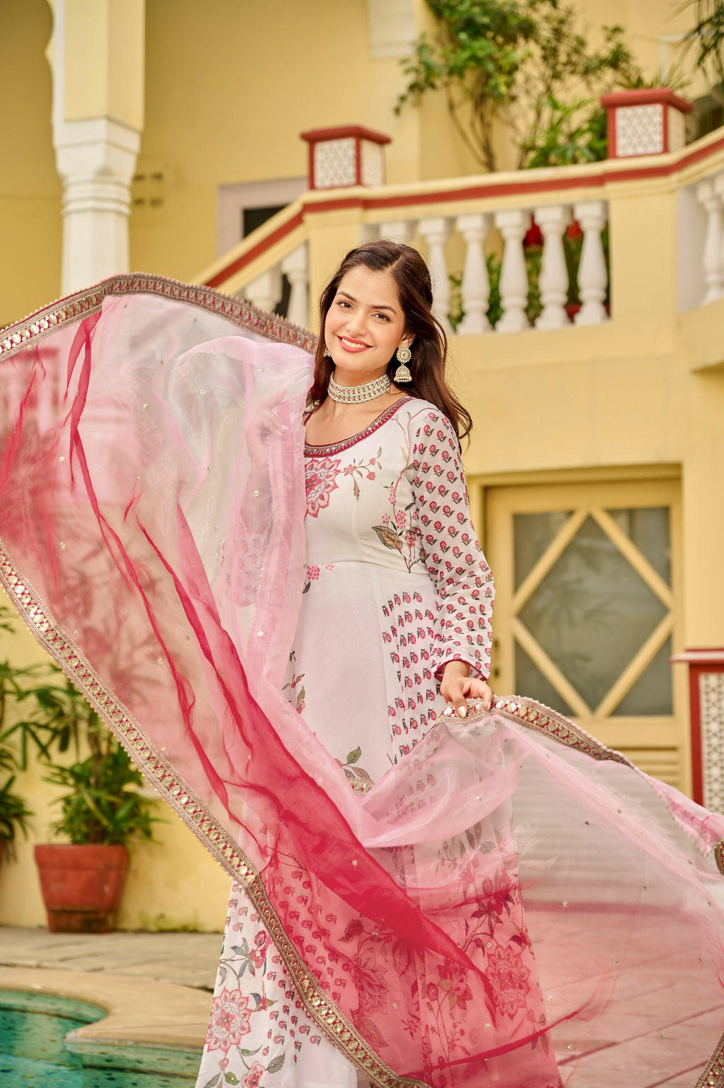 Joban Fashion Pink/white Kurta Set Georgette Embroidery Sequence Work