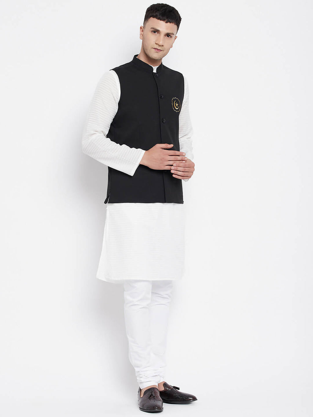 Even Apparels Black Pure Cotton Nehru Jacket With Eid Insignia PW668