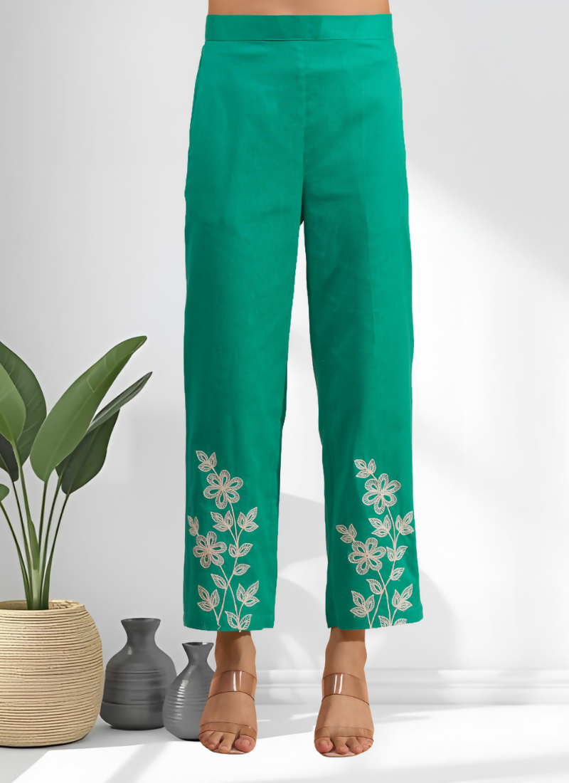 Joban Fashion Sea Green Cotton, Linen Embroidered Readymade Cord Set