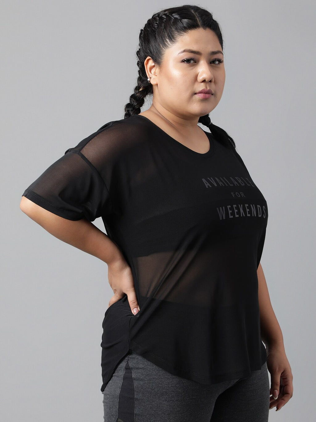 MKH Plus Size Typography Printed Dri-FIT Sports T-shirt