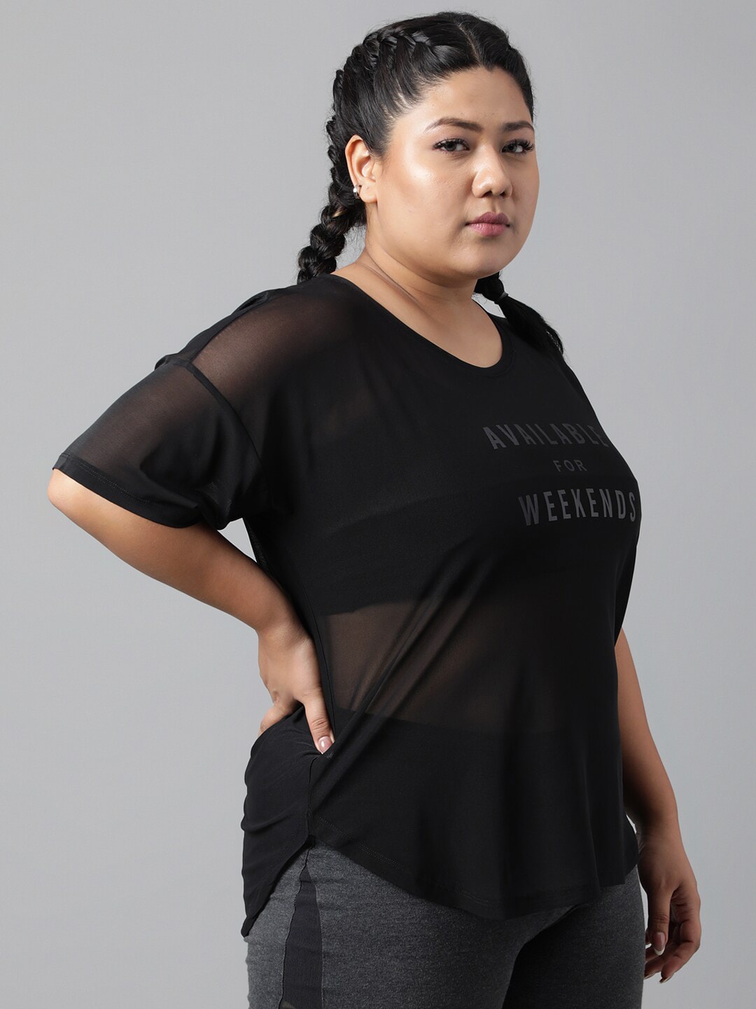MKH Plus Size Typography Printed Dri-FIT Sports T-shirt
