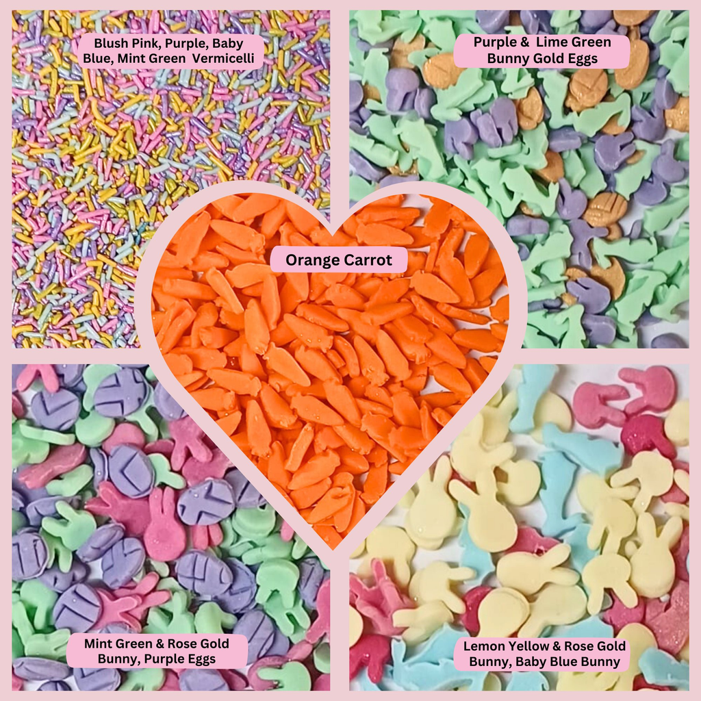 Confect Easter Sprinkles Edible | Mix Pink, Yellow, Red, Silver and Green Vermicelli and Easter Bunny Pack of 5 (EAST 10) - 100Gms