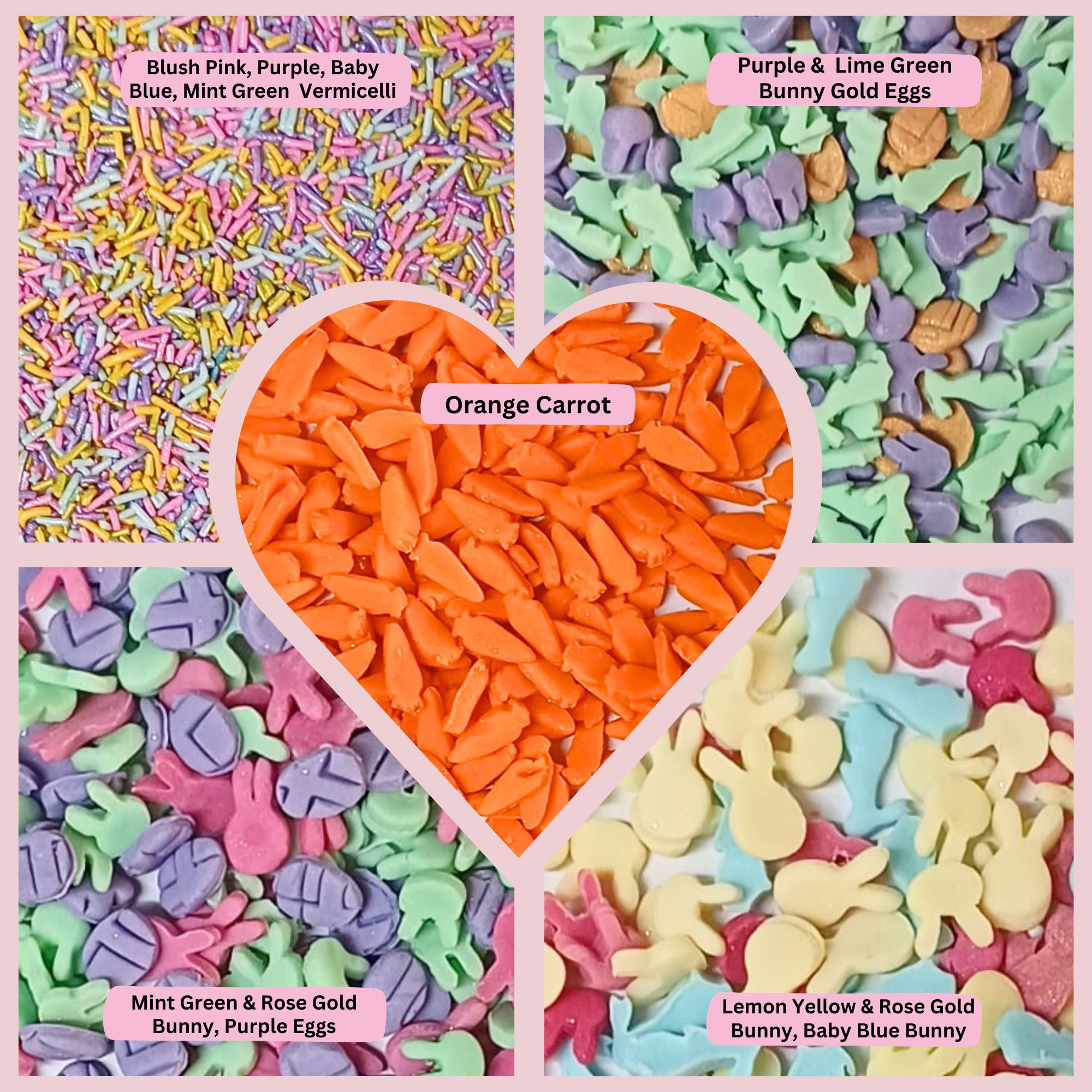 Confect Easter Sprinkles Edible | Mix Pink, Yellow, Red, Silver and Green Vermicelli and Easter Bunny Pack of 5 (EAST 10) - 100Gms