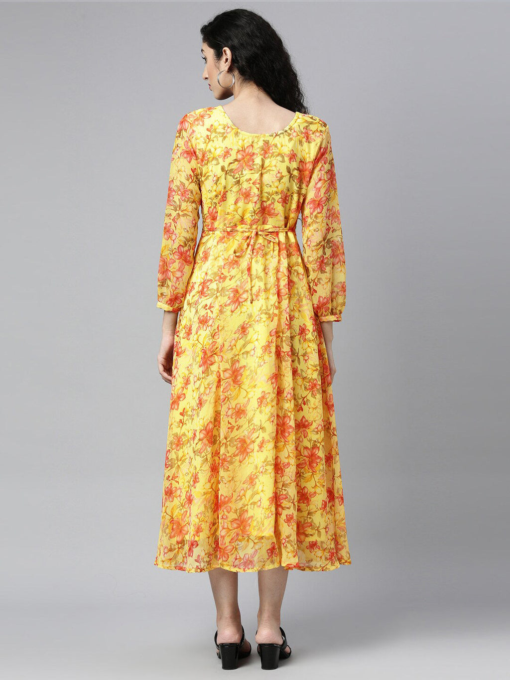Souchii Floral Chiffon A-Line Midi Dress