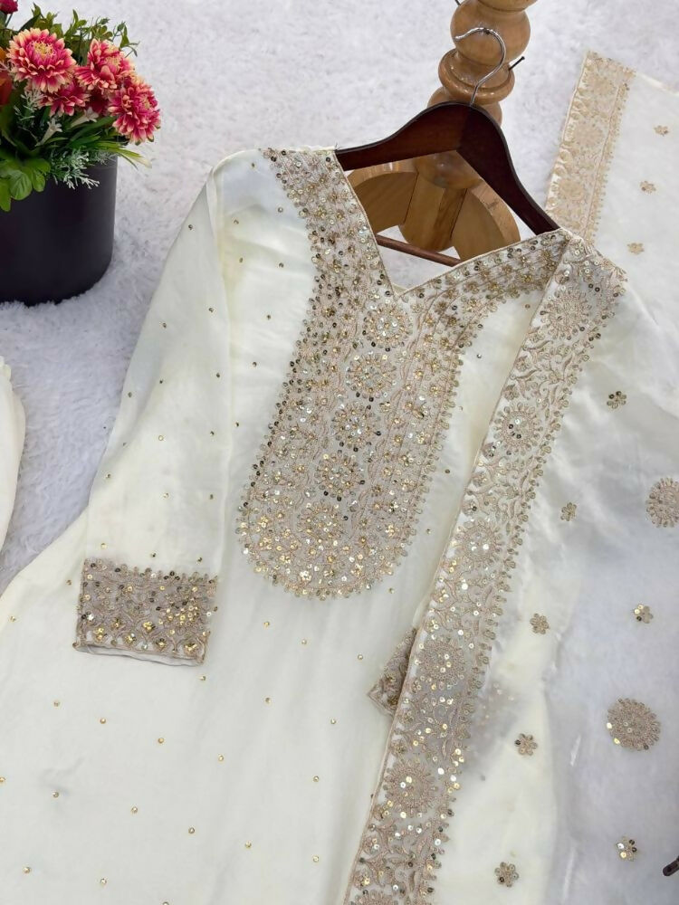 Teeya Creation White Color Fendy Silk Embroidery Work Wedding Wear Salwar Suit
