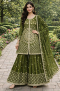 Teeya Creation Green Color Chinon Silk Wedding Wear Trending Palazzo Set