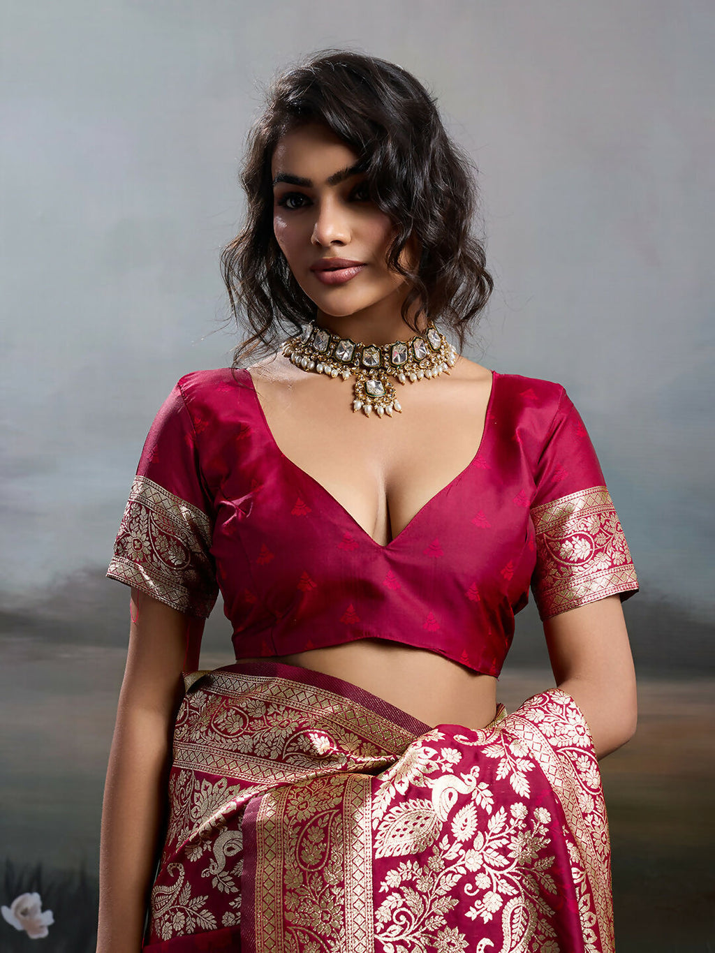 Shree Shyam Fashion Maroon Silk Blend Saree