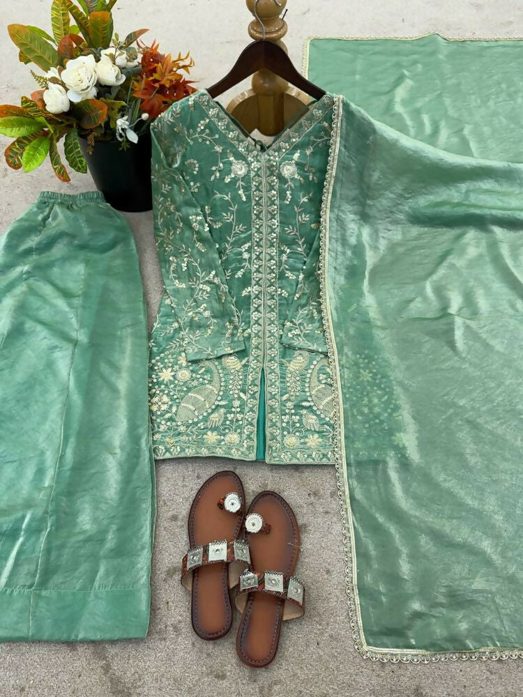 Teeya Creation Light Green Color Fendy Silk Embroidery Work Wedding Wear Salwar Suit