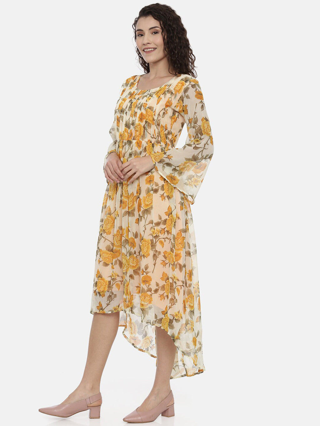 Souchii Women Cream-Coloured Floral Printed A-Line Dress