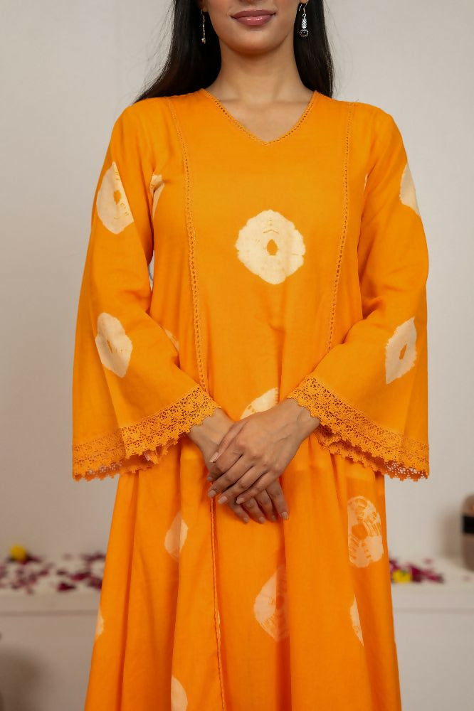 Joban Fashion Orange Tie & Dye Cotton Suit Set