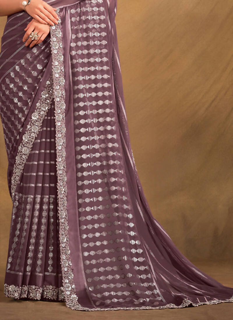 Lavender Georgette Kasab Designer Saree with Unstitched Blouse - Norita Mahitha