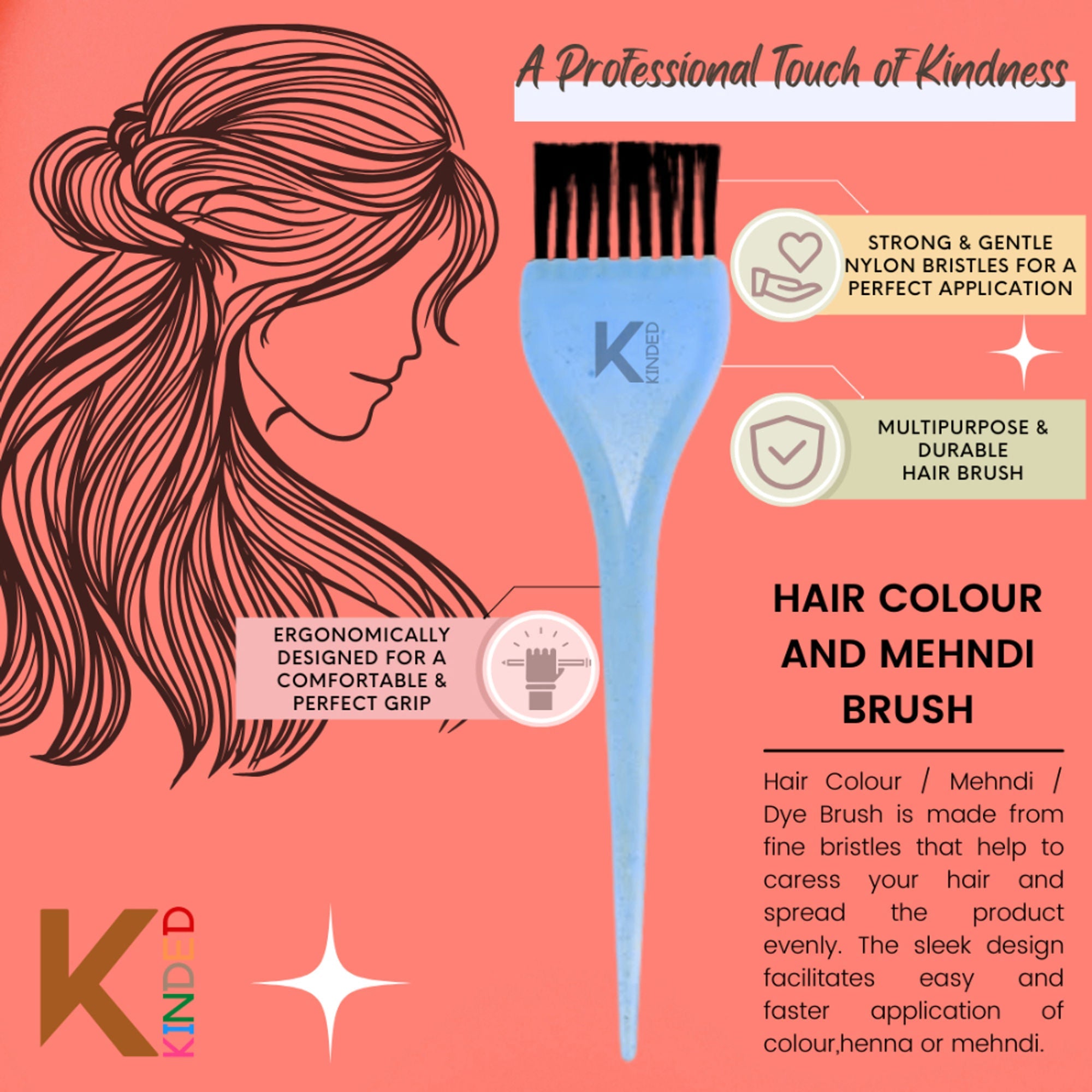 KINDED Multipurpose Pink & Blue Hair Color and Mehndi Brush Set of 2