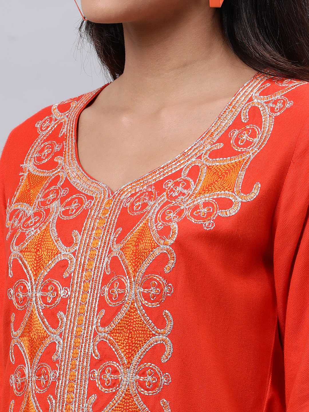 Souchii Orange Ethnic Motifs Thread Work Grandeur & Majestic Artwork Kurta
