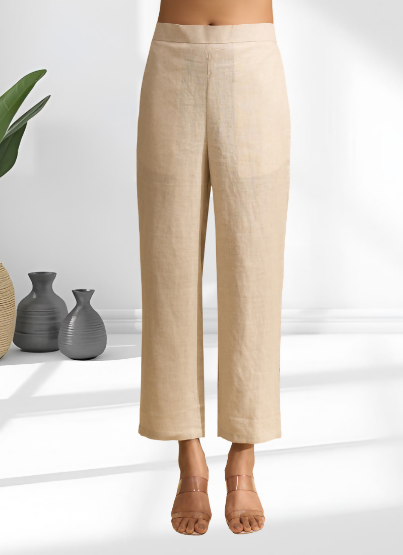 Joban Fashion Beige Linen Embroidered Readymade Cord Set