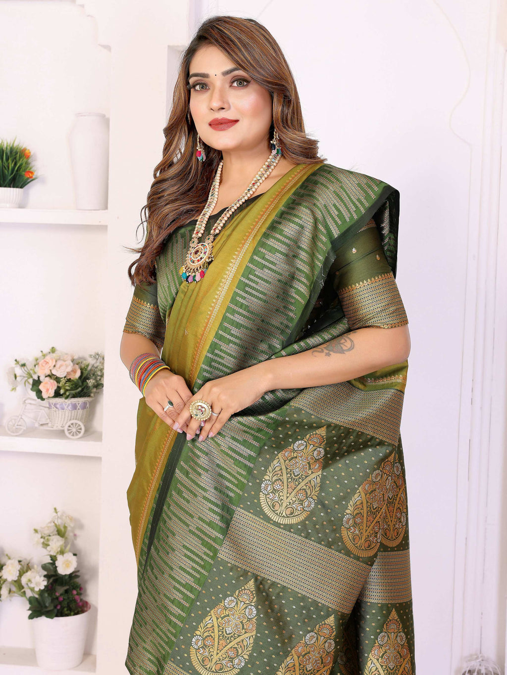 Aastha Fashion Pista Green South Soft Silk Zari Weaving Saree