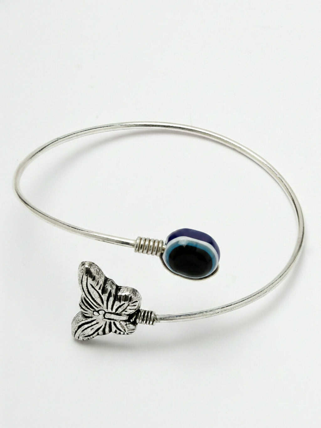 NVR Women Rhodium Plated Evil Eye Kada Bracelet