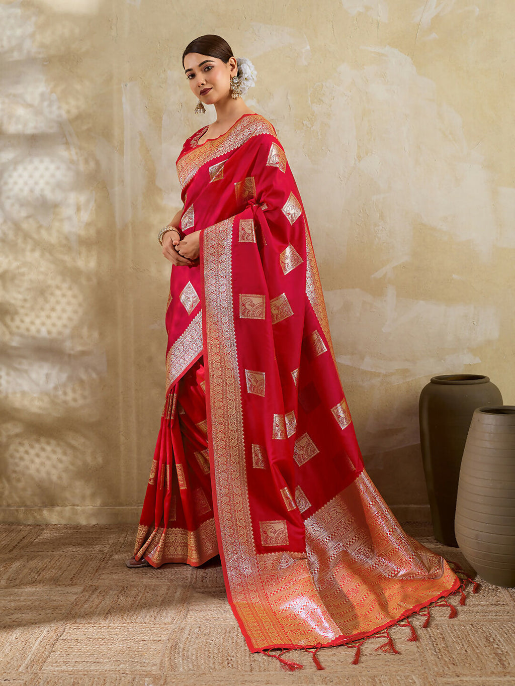 Shree Shyam Fashion Red Silk Blend Saree
