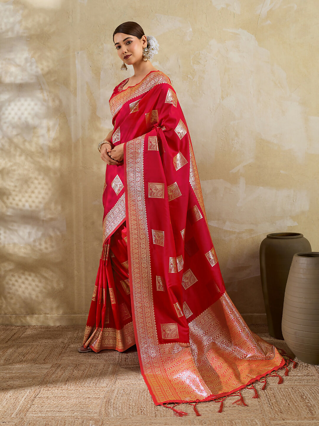 Shree Shyam Fashion Red Silk Blend Saree