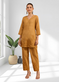 Joban Fashion Coral Cotton, Linen Embroidered Readymade Cord Set