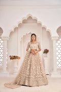 Aastha Fashion Dusty Chiku Butterfly Net White Cotton Thread Work, Zari Work And Sandwich Sequence Work Embroidery Wedding Wear Lehenga Choli