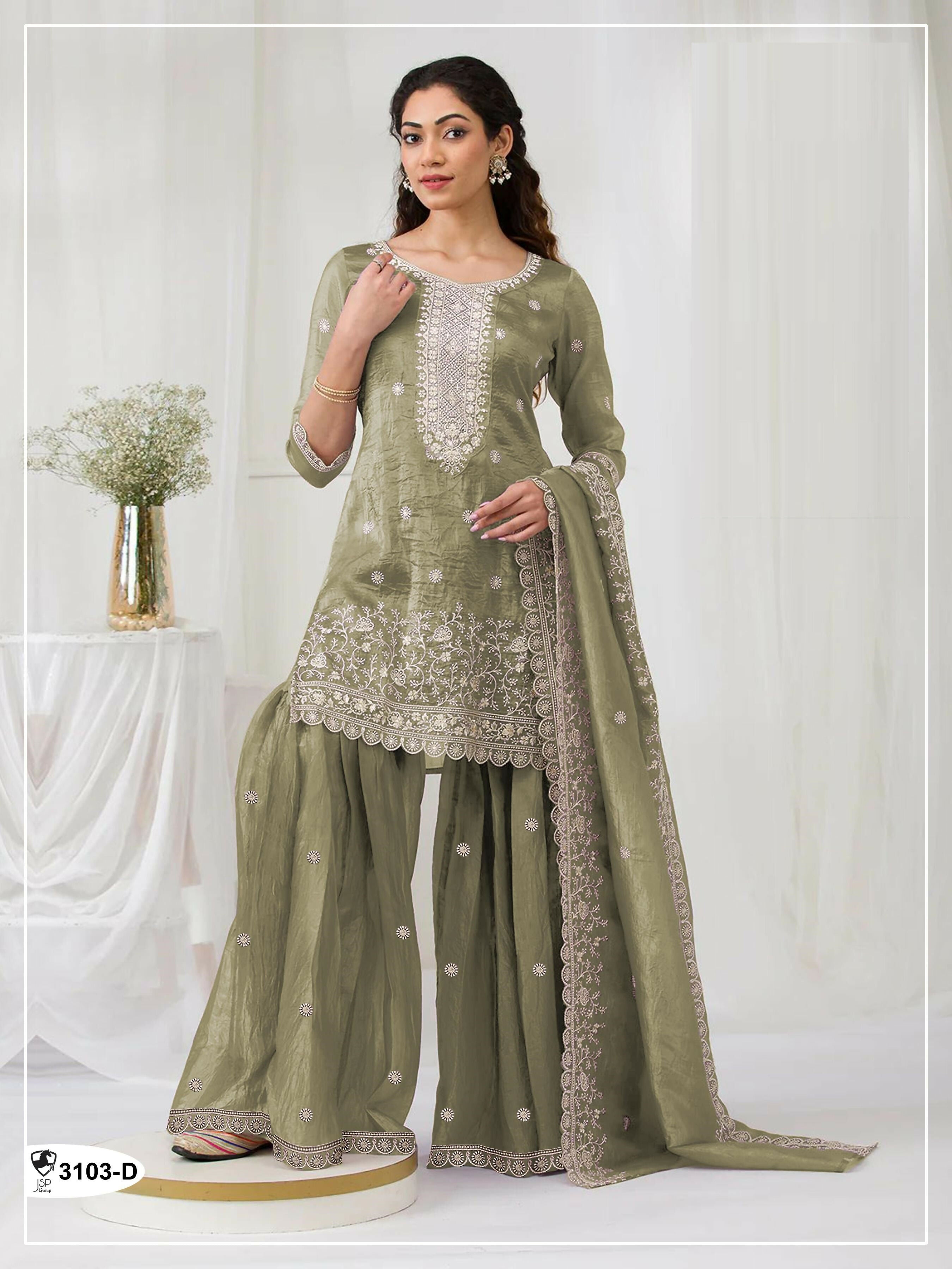 Anaita Green Gold Crush Stitched suit with heavy embroidery work