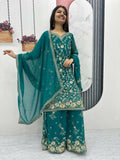 Teeya Creation Womens New Heavy Fox Georgette Fabric With Heavy Embroidery Work Green Kurta Set