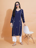 Pahnaz Luxury Rayon Chikankari Long Kurti-Blue