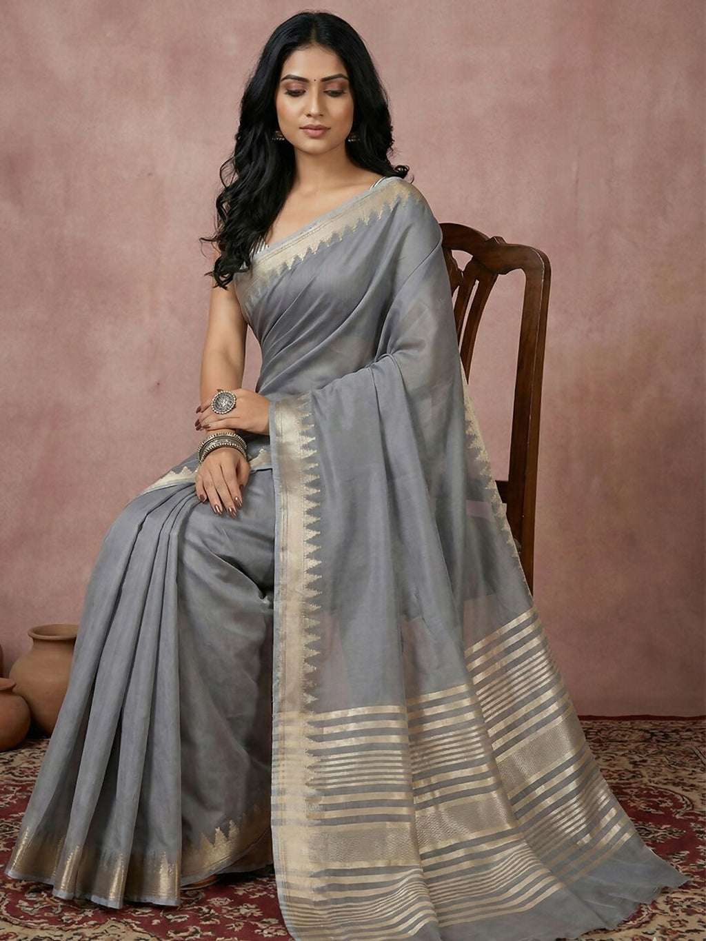 Shree Shyam Fashion Gray Cotton Saree