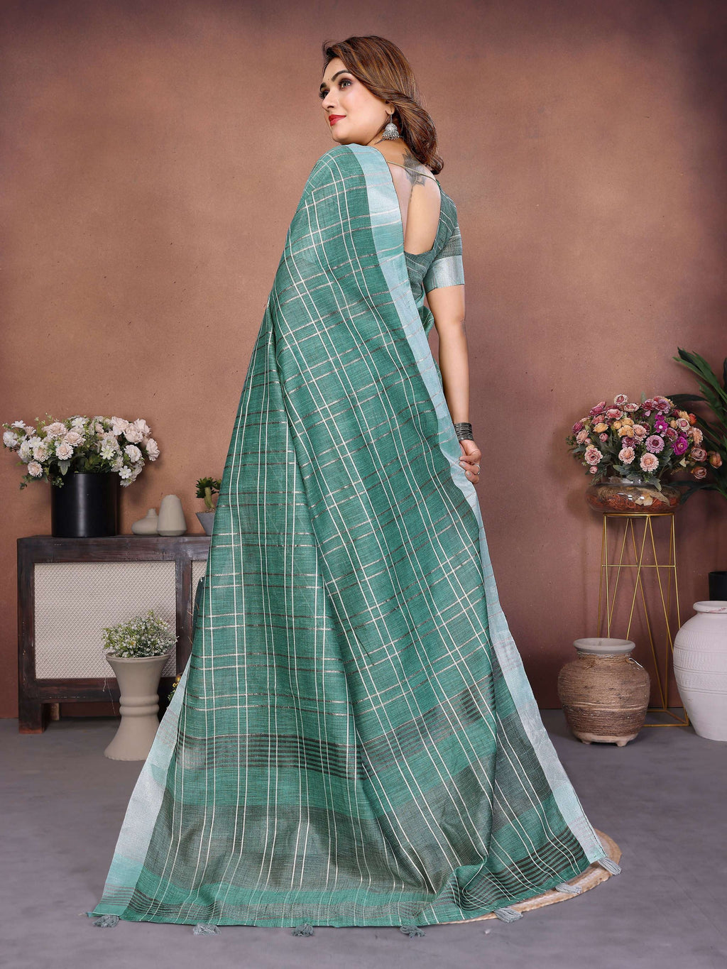Aastha Fashion Sea Green Linen Weaving Saree